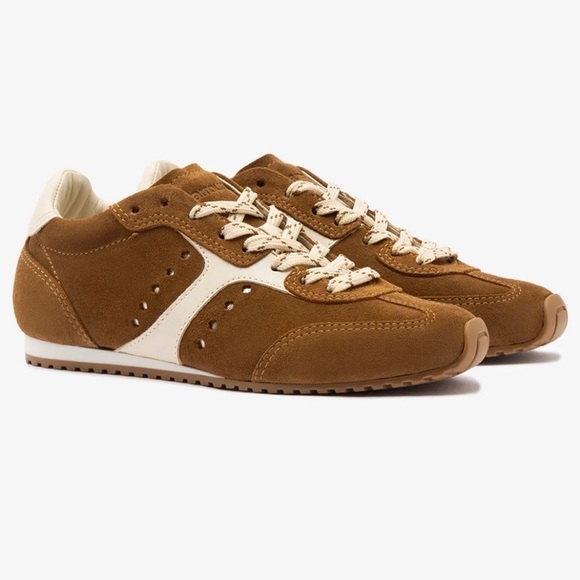 Larroude Stella Sneaker In Russet Suede and Ivory Leather size 7.5